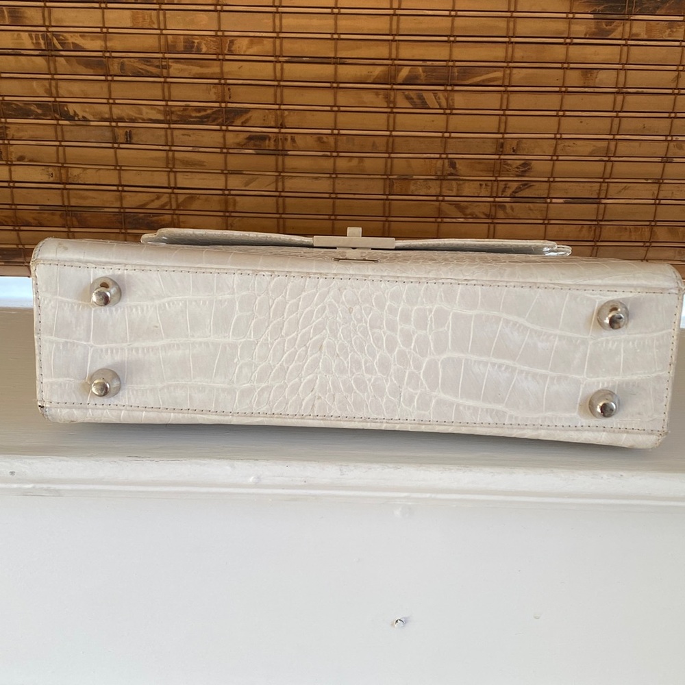 Elaine Turner Croc-Embossed Leather Handbag with Bamboo Top Handle, White - Picture 6 of 10